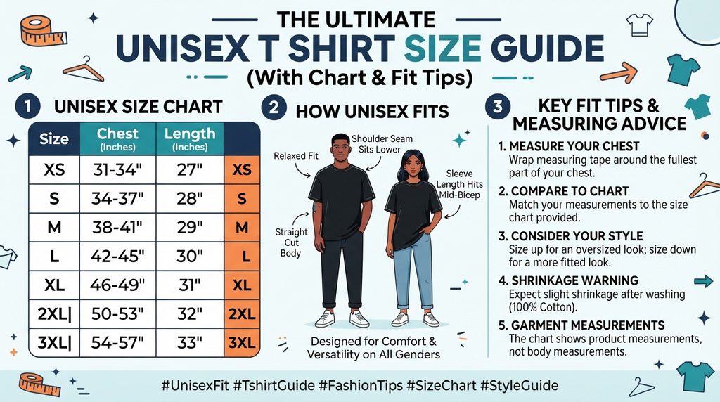 The Ultimate Unisex T Shirt Size Guide (With Chart & Fit Tips)