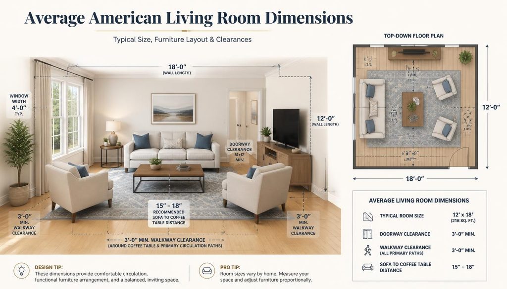 Average American Living Room Dimensions